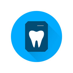 Tooth x-ray icon with long shadow. Sign for dentistry clinic. Orthodontics concept.