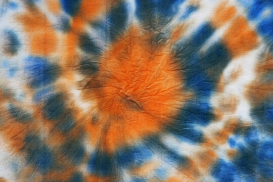 Blue And Orange Spiral Abstract Hand Painted Tie Dye Texture