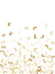 Euro dollar pound yen gold icons scatter money vector design. Finance pattern. Currency icons