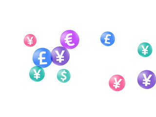 Euro dollar pound yen circle icons scatter currency vector illustration. Payment backdrop. Currency