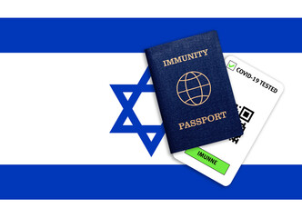 Immunity passport and test result for COVID-19 on flag of Israel