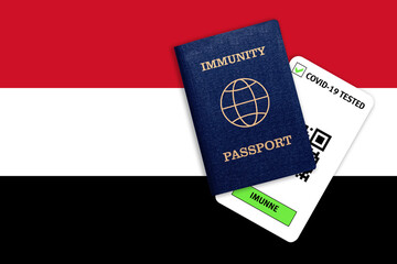 Immunity passport and test result for COVID-19 on flag of Yemen