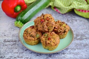 Savory vegan muffins with zucchini and bell pepper