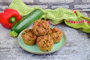 Savory vegan muffins with zucchini and bell pepper