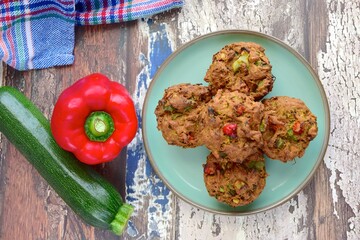 Savory vegan muffins with zucchini and bell pepper