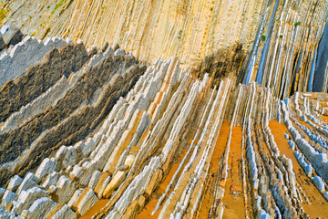 Steeply-tilted Layers of Flysch, Flysch Cliffs, Basque Coast UNESCO Global Geopark, European...