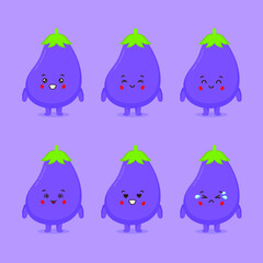 Cute Eggplant with Various Expression
