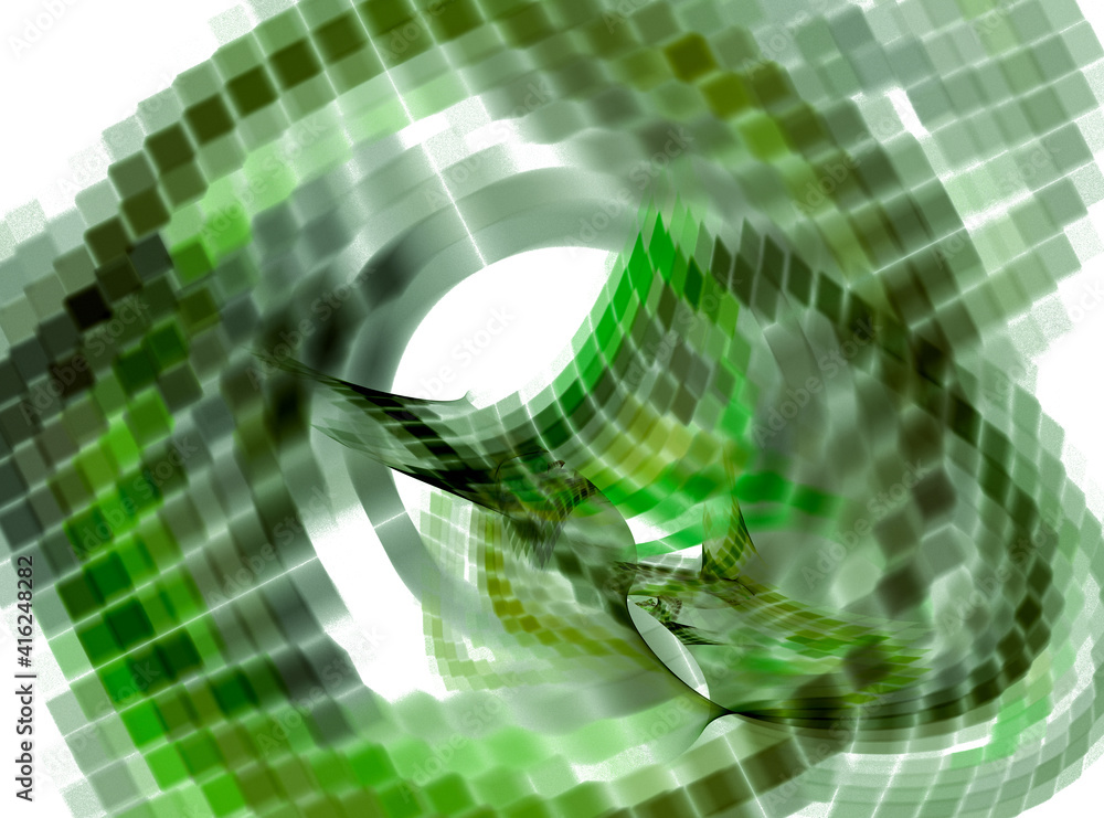Aufkleber a green net with small cells and a circle inside is located diagonally and curved against a white ba