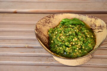 spicy paste of green chili, sambal cabe ijo rawit
