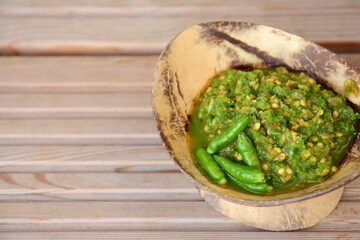spicy paste of green chili, sambal cabe ijo rawit
