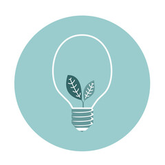 Lighting icon with two leaves inside. The icon symbolizes the idea of a more environmentally friendly energy consumption or campaign materials on the theme of renewable energy. 