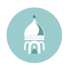 Mosque icon, with a distinctive dome and arched gate architecture. The use of icons is widely used as a marker or guide for a place for Muslims to pray .
