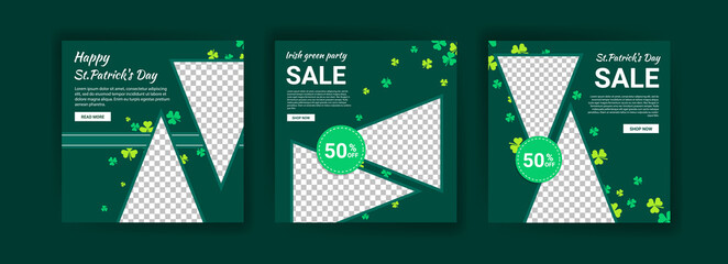 Collections of social media post templates for St.Patrick's Day, sales promotions on St. Patrick's day and have a lucky day