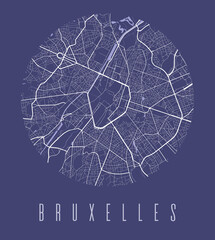 Brussels map poster. Decorative design street map of Brussels city, cityscape aria panorama.