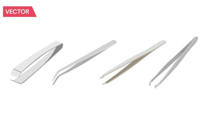 Tweezers Set. Vector isolated illustration of different metal tweezers