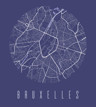Brussels map poster. Decorative design street map of Brussels city, cityscape aria panorama.