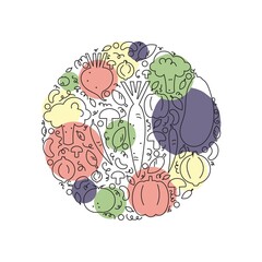 Colorful template with outline vegetables.