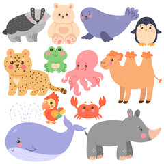 Set of cute animals in cartoon style isolated on white background. Vector graphics.