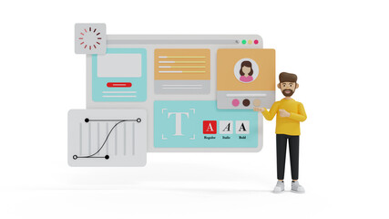 Businessman concept for ui ux designer. 3d illustration with style Cartoon characters. Application development and social media concept on white background.