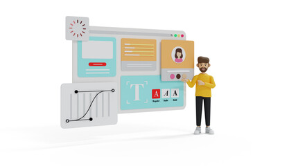 Businessman concept for ui ux designer. 3d illustration with style Cartoon characters. Application development and social media concept on white background.