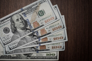 dollars banknotes on the table, close-up. U.S. dollars. 500 American dollars. paper money,...