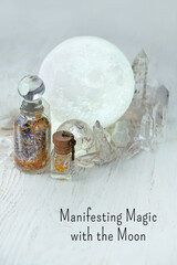 Manifesting Magic with the Moon. spell jars, moon lamp, healing quartz minerals. Moon Crystal...