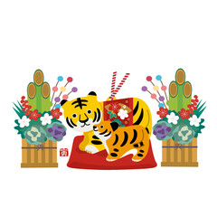 21年 年賀状 丑年 土鈴 牛の置物と正月飾り イラスト Wall Mural マツ 21年 年賀状 丑年 土鈴 牛の置物と正月飾り イラスト Wall Mural マツ