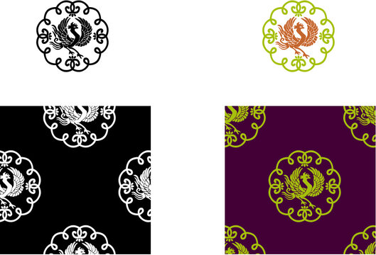 平安有職文様_雪輪鳳凰（ゆきわほうおう）_タイル