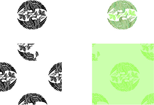 平安有職文様_松喰鶴丸（まつくいづるのまる）_タイル