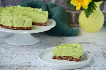 Raw no-bake organic avocado lime cheesecake