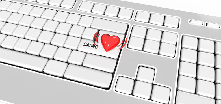 3d PC Tastatur mit rotem Herz und Dating Taste, isoliert