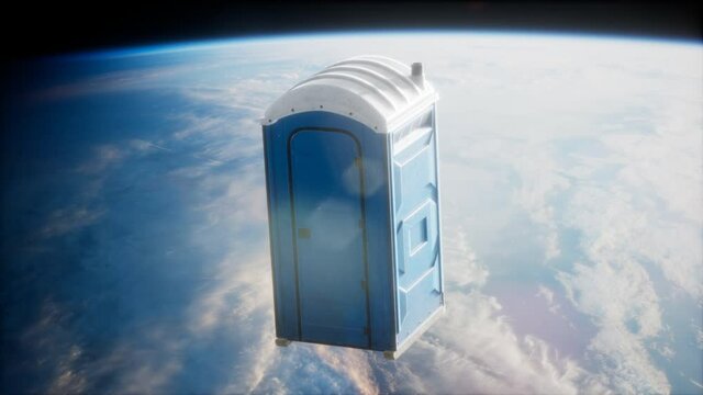 Portable street WC toilet cabin on Earth orbit. elements furnished by Nasa