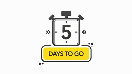 Five Days to go. Flat style on white background. Countdown timer. Motion graphic.