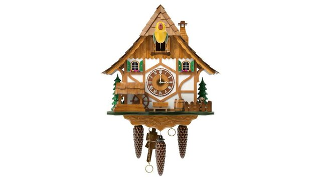 Front view of cuckoo clock animation - 3D animation seamlessly loopable