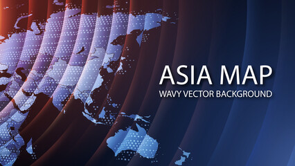Abstract image of Asia and Oceania in perspective on a dark background. Vector. The contours of Asian countries in the form of a wavy structure. 3D effect with glow and blur. Planet Earth. © vit_mar