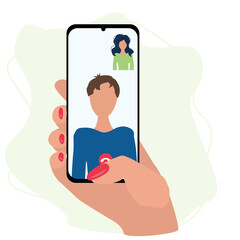  video conference in a smartphone. conference call with colleague. flat vector illustration isolated