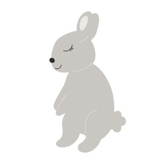 Grey Baby Bunny. Little Rabbit. Cute Easter Animal. Hares Vector Kids Illustration isolated on background. Design for card, print, book, kids story	