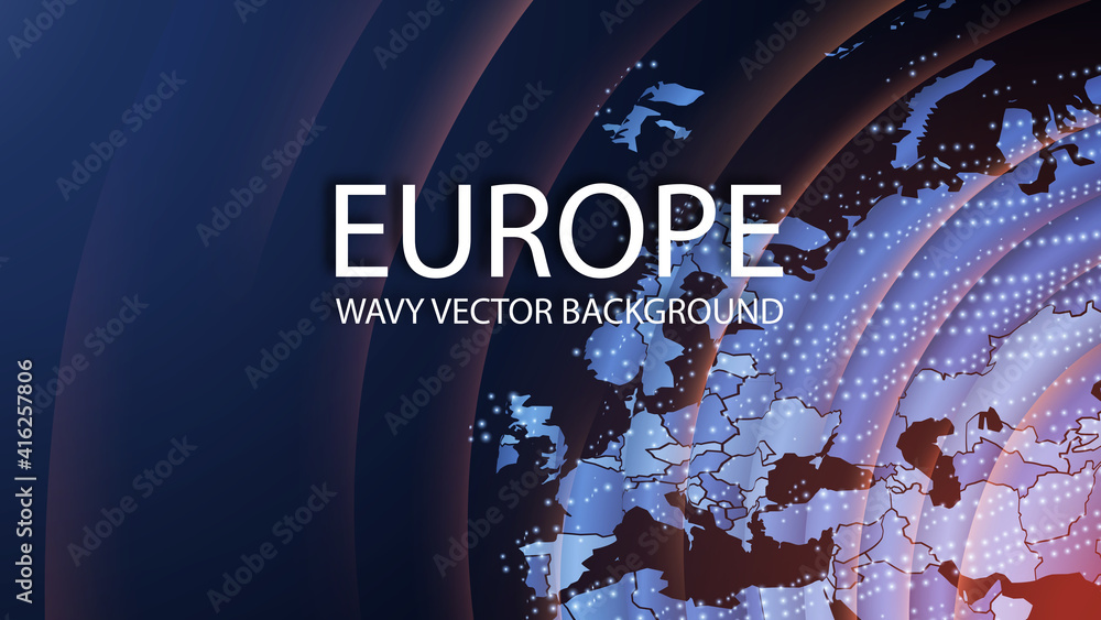 Poster abstract image of europe in perspective on a dark background. vector. the contours of european count