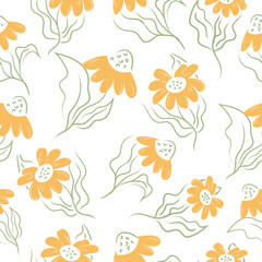 Seamless Pattern Floral Style Yellow Daisies White Background Design Vector Illustration
