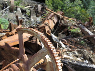 gold mining utensils close to the Salmon Glacier, Alaska, USA, September