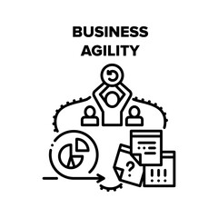 Business Agility Vector Icon Concept. Business Agility In Communication And Meeting With Partners, Decide And Planning Strategy. Worker Personal Skills For Optimization Work Black Illustration