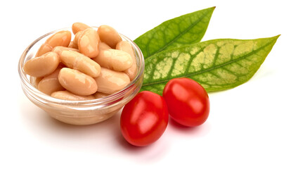 Canned navy beans, isolated on white background. High resolution image