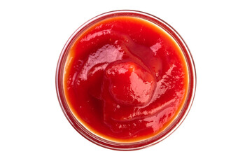 Tomato sauce, ketchup, top view, isolated on white background