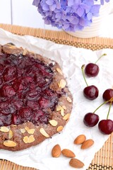 Homemade cherry pie almond chocolate galette. Cherry galette. Summer Dessert