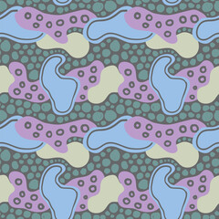 Colored painting seamless pattern. Primitive vector texture. Hipster style design with formless shapes.