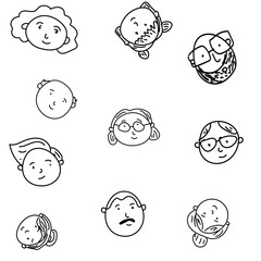 Seamless pattern with hand-drawn people or family face