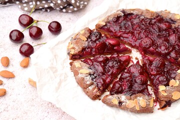 Homemade cherry pie almond chocolate galette. Cherry galette. Summer Dessert