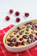 Homemade Cherry Clafoutis on baking dish