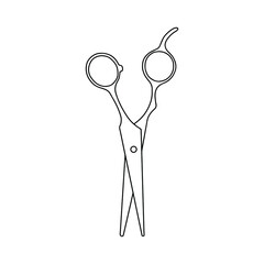 Outline hairdressing scissors icon, doodle, black and white illustration. Vector Stock illustration.