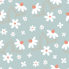 Fototapeta na wymiar Seamless pattern with hand-drawn white daisy